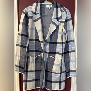 Elle Blue Plaid Long Cardigan/Jacket Size Medium
